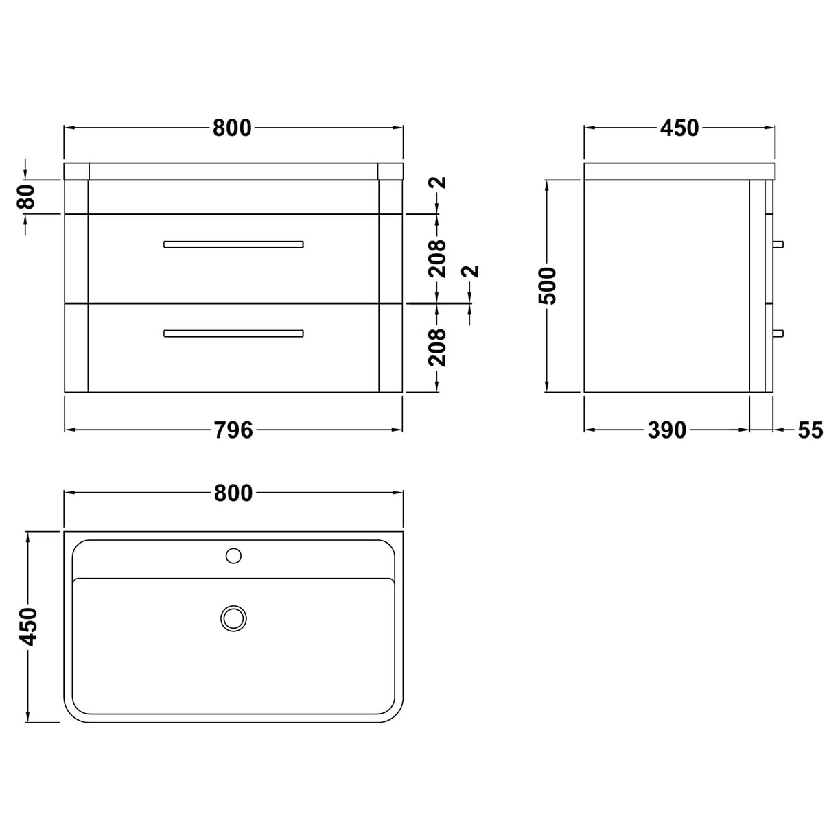 Wall Hung 800Mm Cabinet & Basin - Pure White