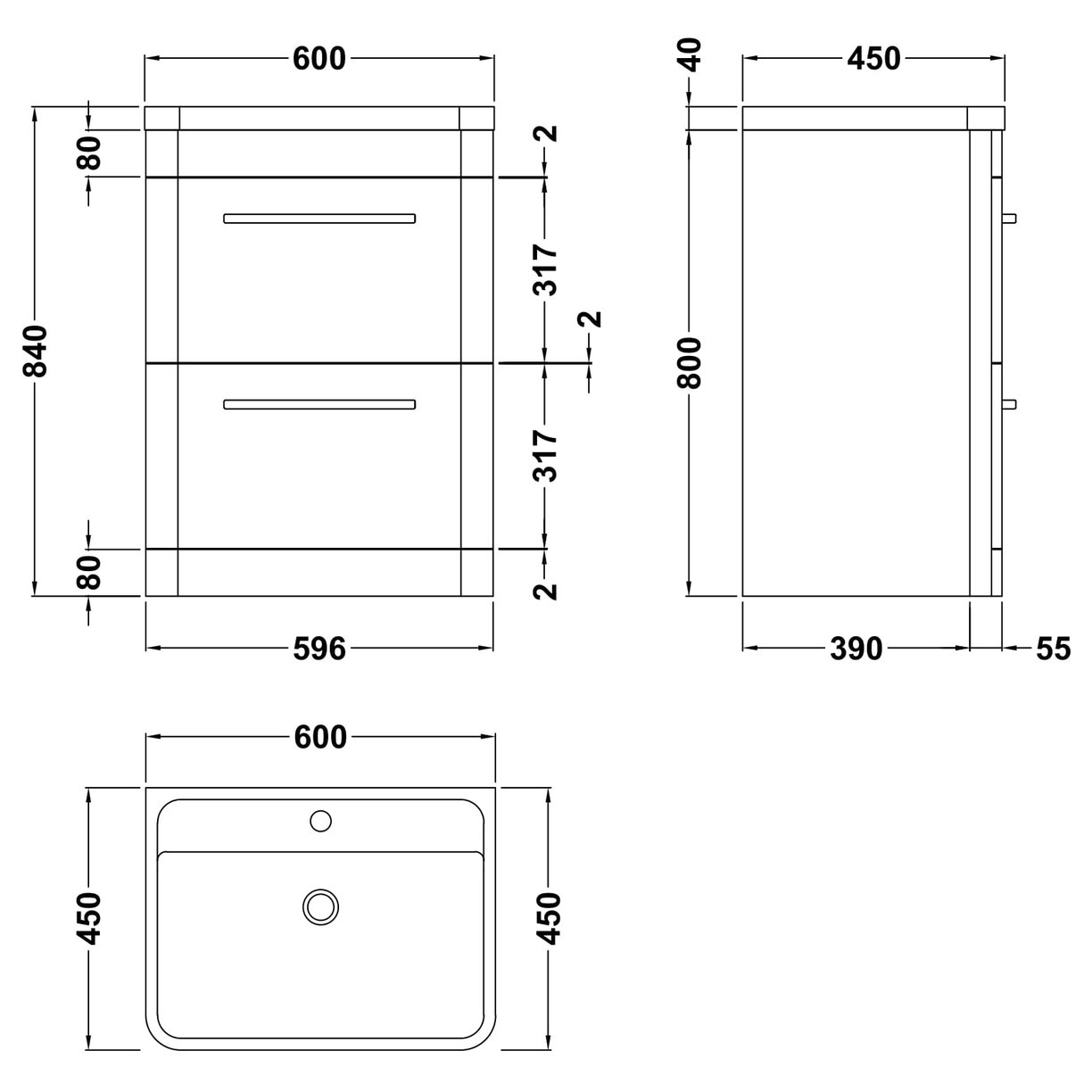 Floor Standing 600Mm Cabinet & Basin - Cool Grey