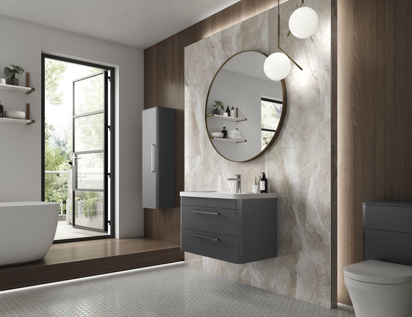 Solar 800 W/H 2-Drawer Unit & Basin - Cool Grey