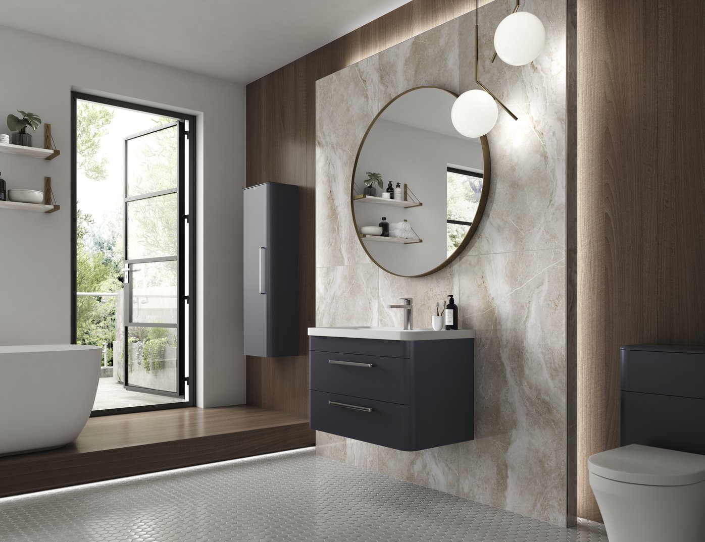 Wall Hung 600Mm Cabinet & Basin - Indigo Blue