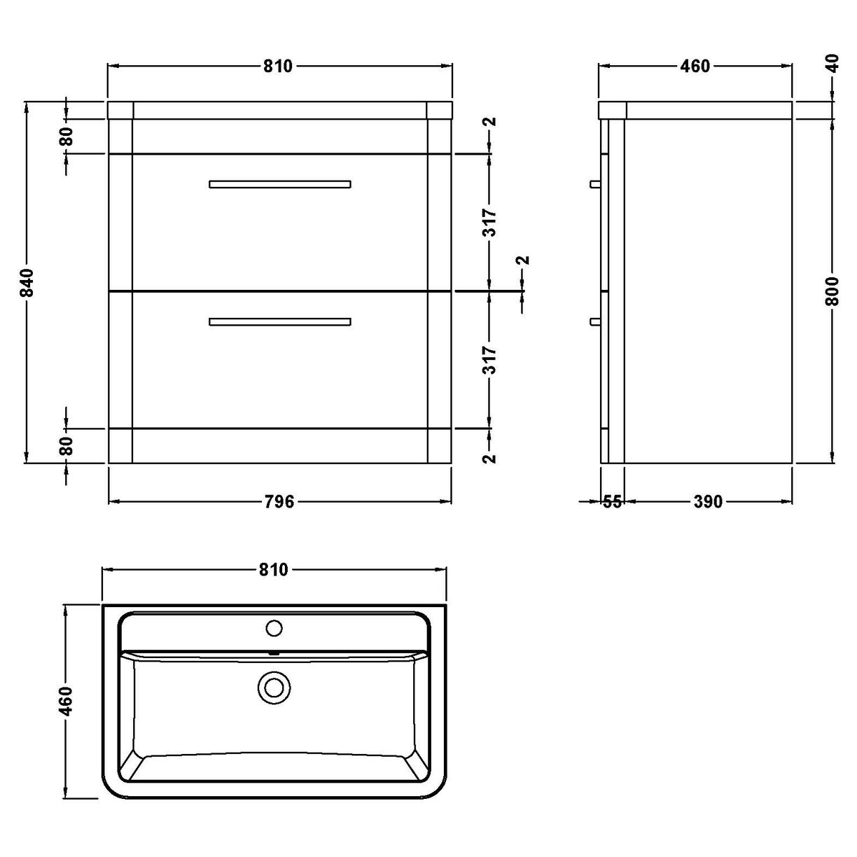 Solar 800 F/S 2-Drawer Unit & Basin - Indigo Blue
