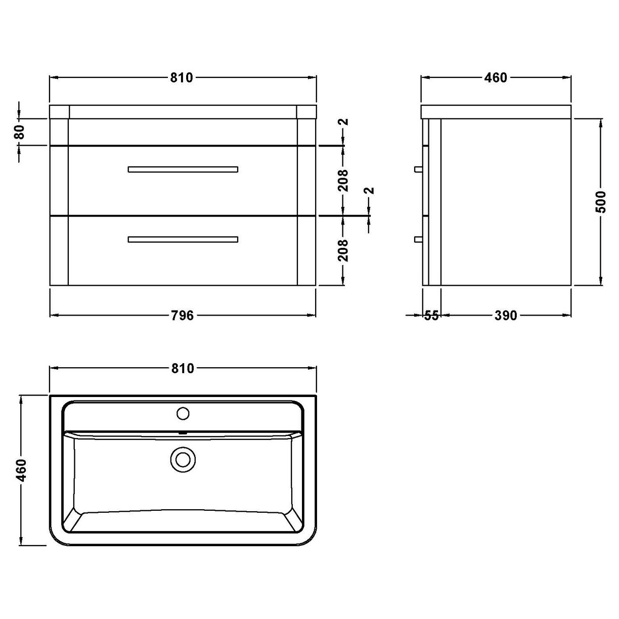 Solar 800 W/H 2-Drawer Unit & Basin - Indigo Blue