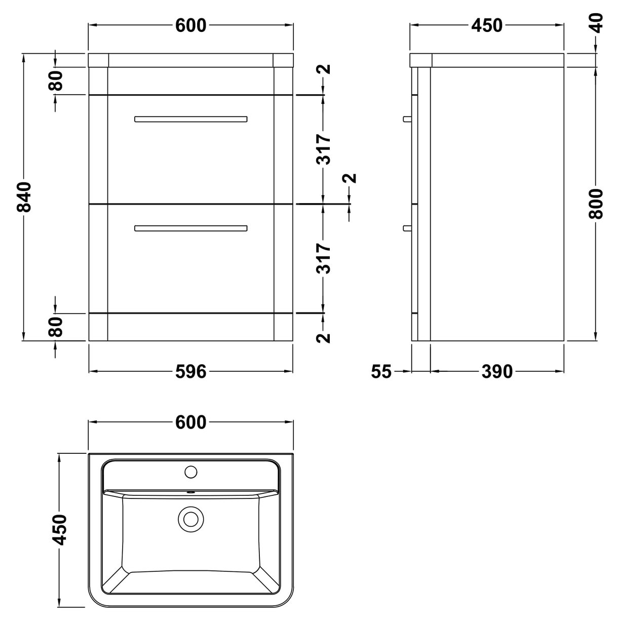 Solar 600 F/S 2-Drawer Unit & Ceramic Basin - Fern Green