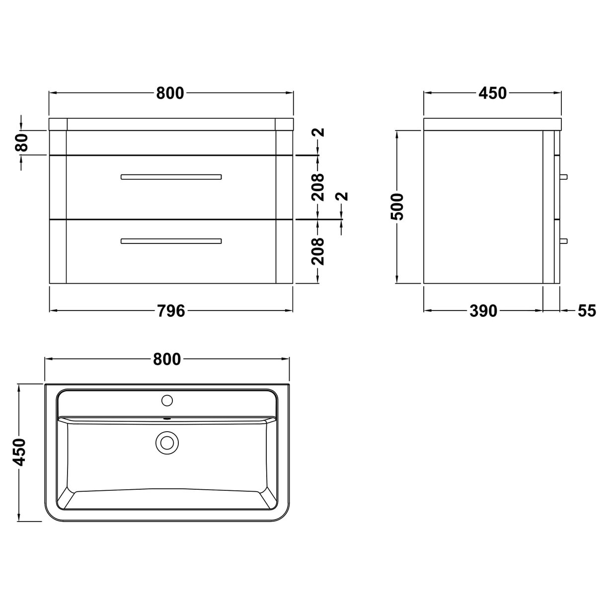 Solar 800 W/H 2-Drawer Unit & Ceramic Basin - Matt Fern Green