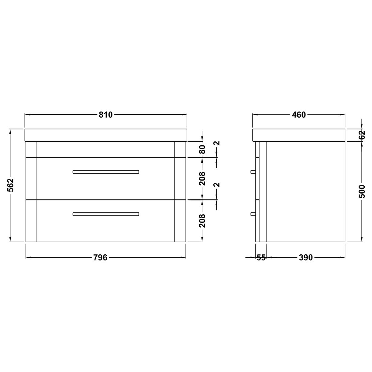 Solar 800 W/H 2-Drawer Unit & Thin Basin - Matt Fern Green