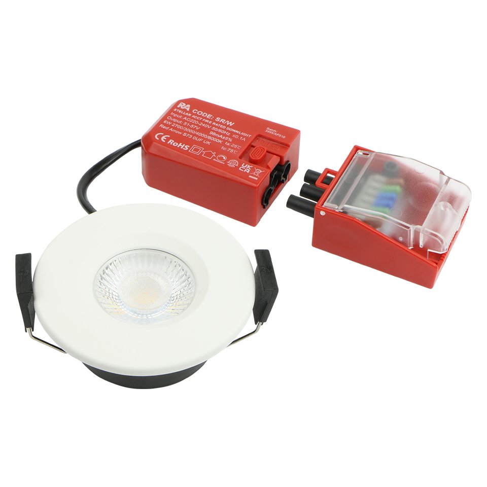 STELLAR FIRE RATED DOWNLIGHT IP65 WHITE BEZEL INC 6W 3K/4K/6K
