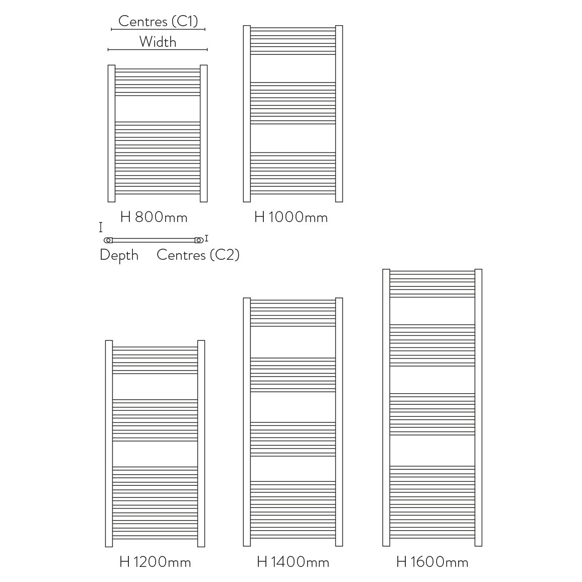 22mm Straight Towel Rail 400mm x 800mm - Black