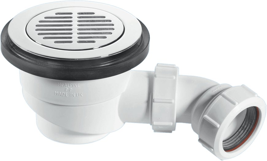 McAlpine 90mm Shower Trap 50mm Water Seal CP Brass Sltted Grate