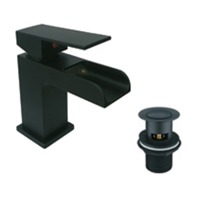 Matt Black Waterfall Mono Basin Mixer & Push Waste Black