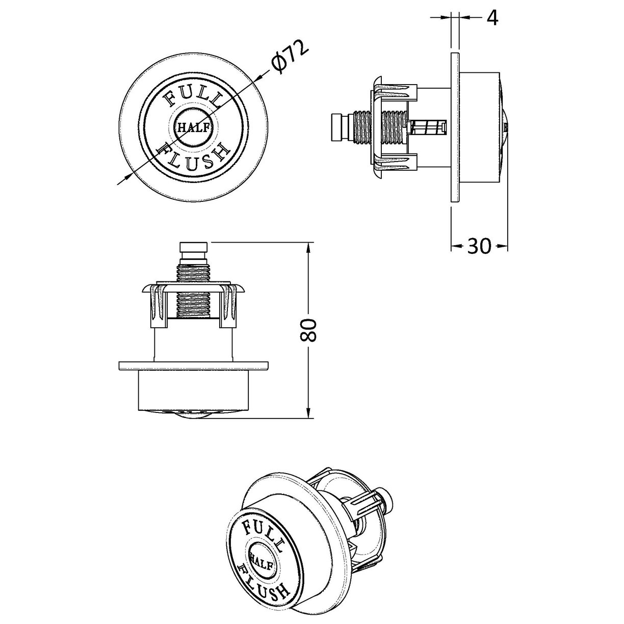 Traditional Dual Flush Push Button - Brushed Brass