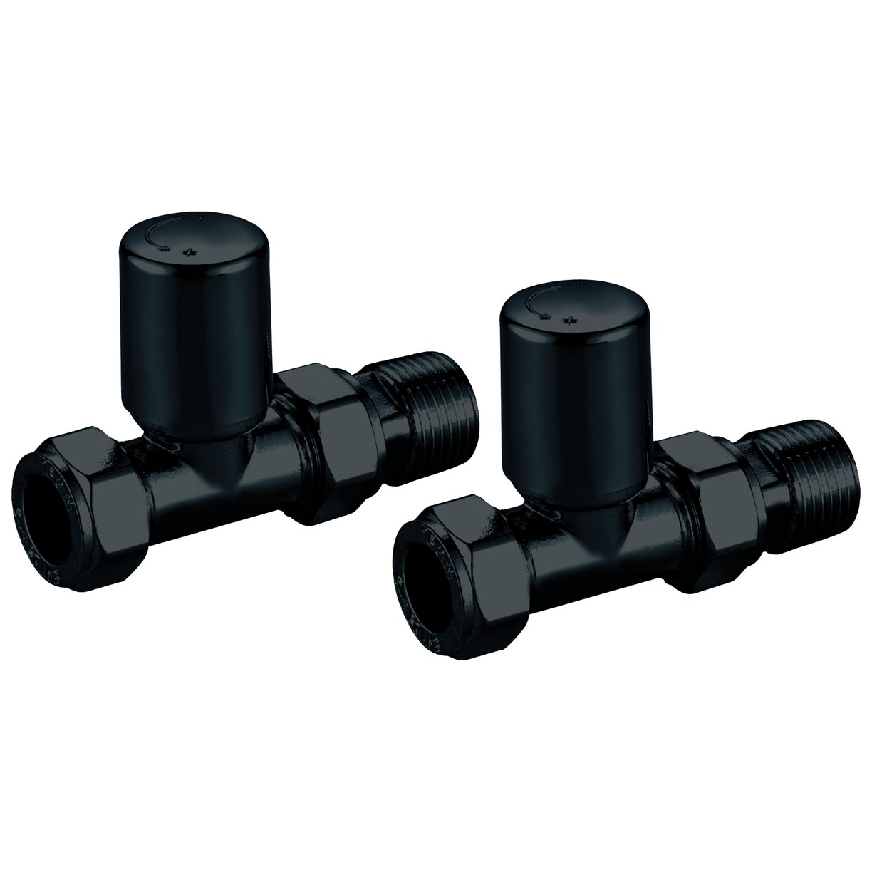 Black Radiator Valve Straight 15mm (Pair)