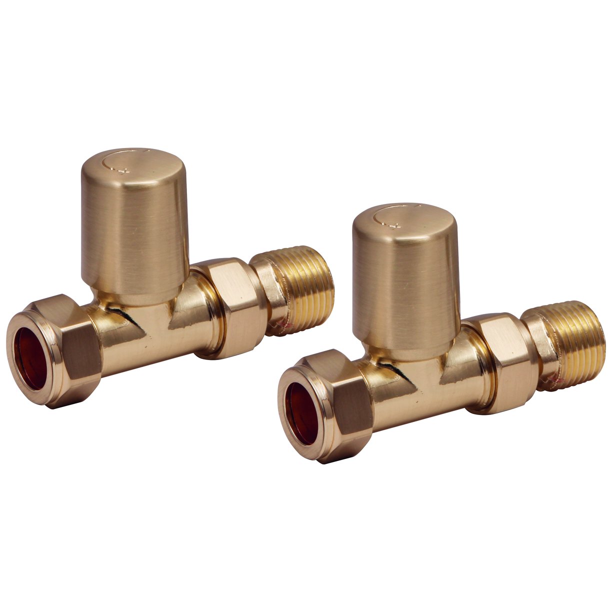 Brushed Brass Radiator Valve Straight 15mm (Pair)