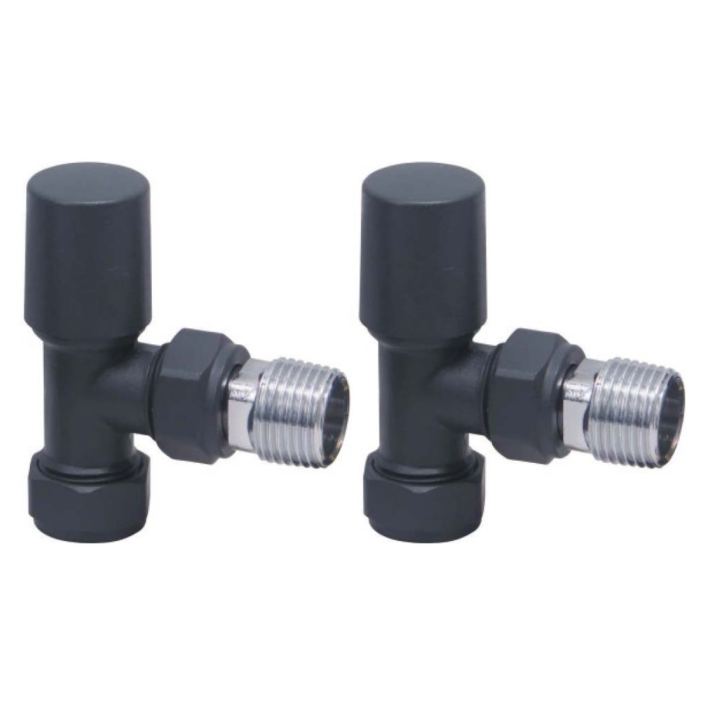 Carbon Anthracite Radiator Valve Angled 15mm (Pair)