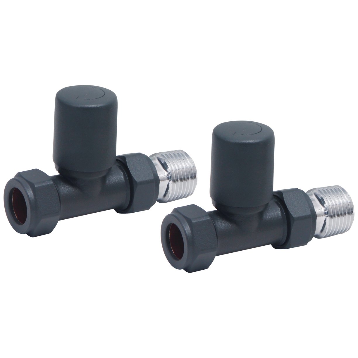 Carbon Anthracite Radiator Valve Straight 15mm (Pair)
