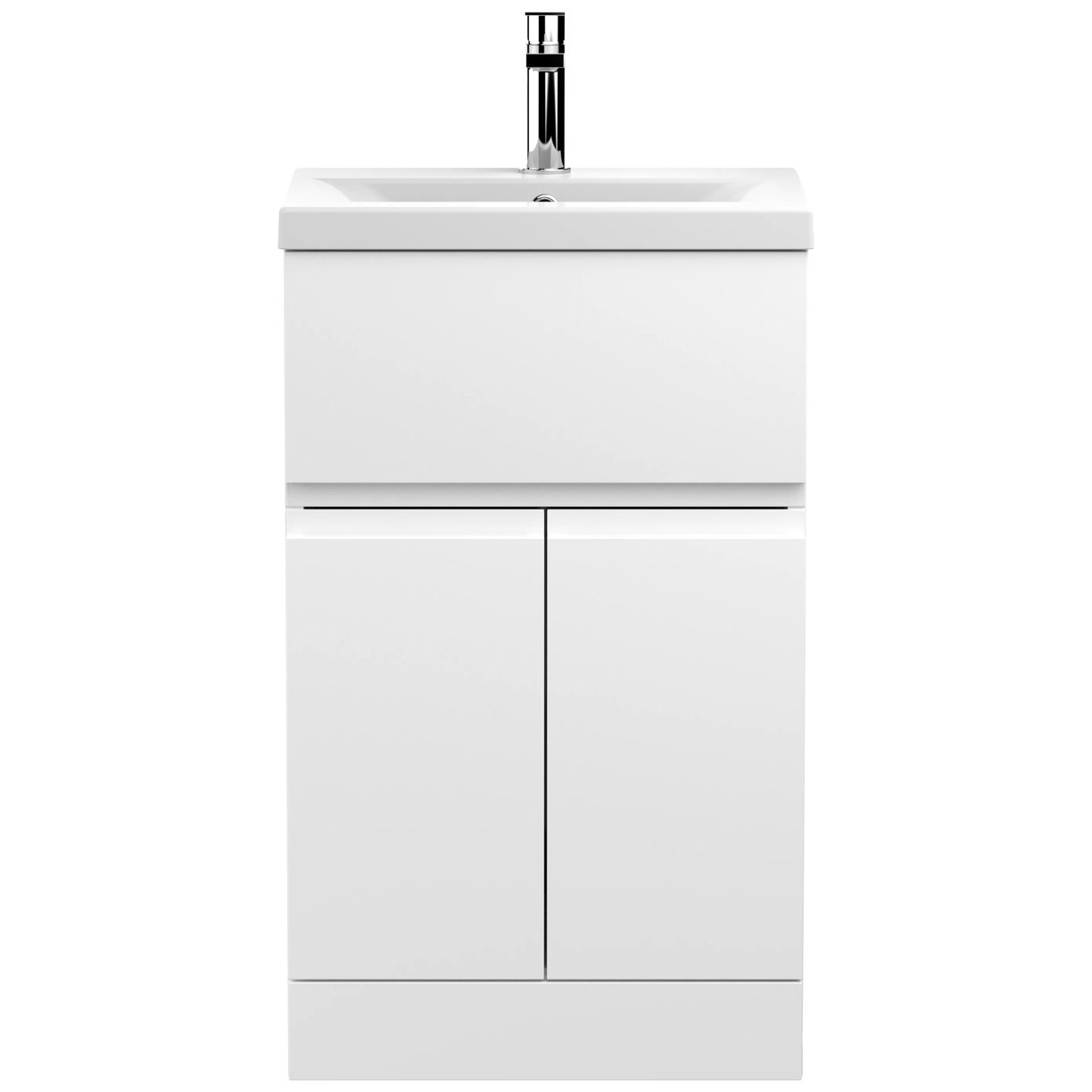 500 F/S 2-Door/Drawer Unit & Basin 1 - Satin White