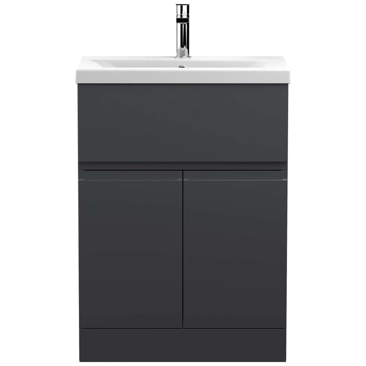 600 F/S 2-Door/Drawer Unit & Basin 1 - Satin Soft Black