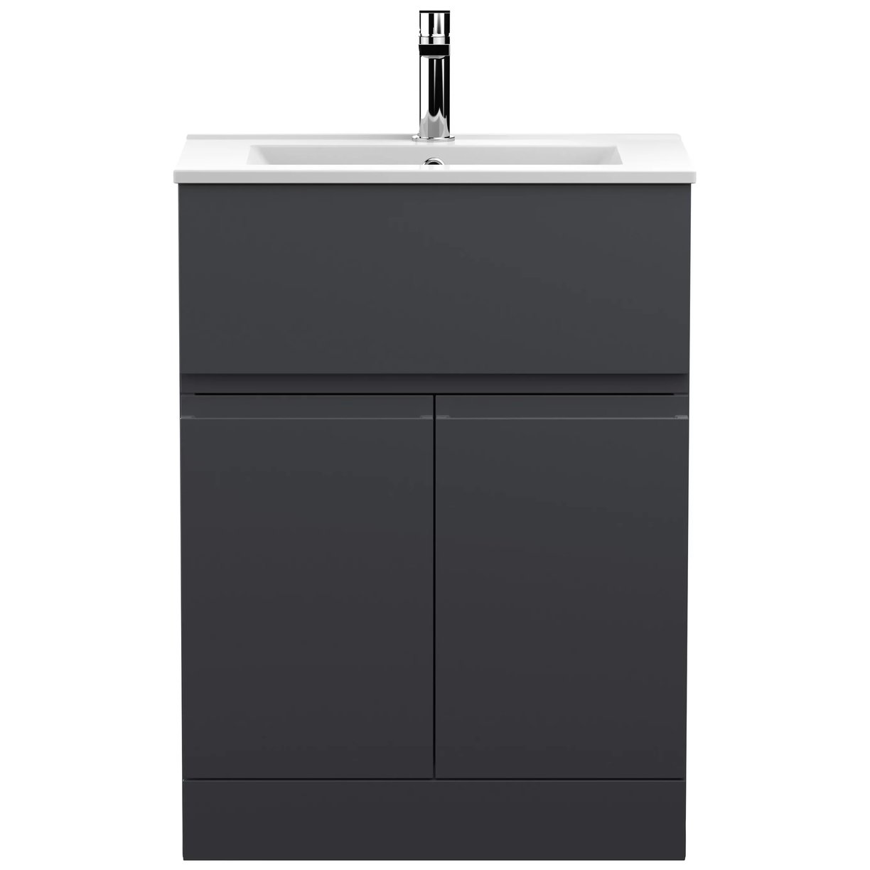 600 F/S 2-Door/Drawer Unit & Basin 2 - Satin Soft Black