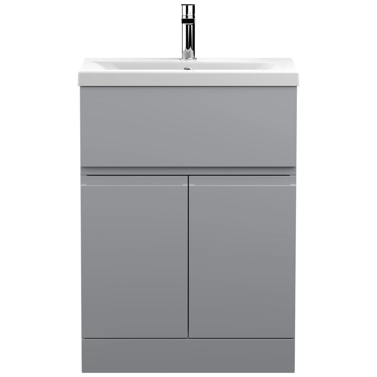 600 F/S 2-Door/Drawer Unit & Basin 1 - Satin Grey