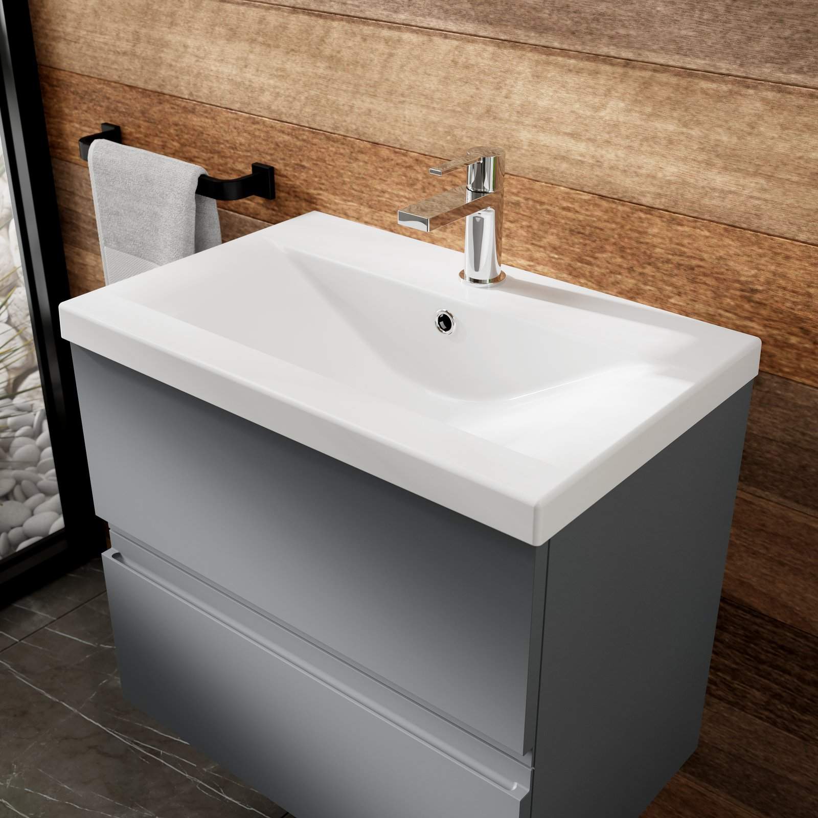 800 W/H 2-Drawer Unit & Basin 1 - Satin Grey