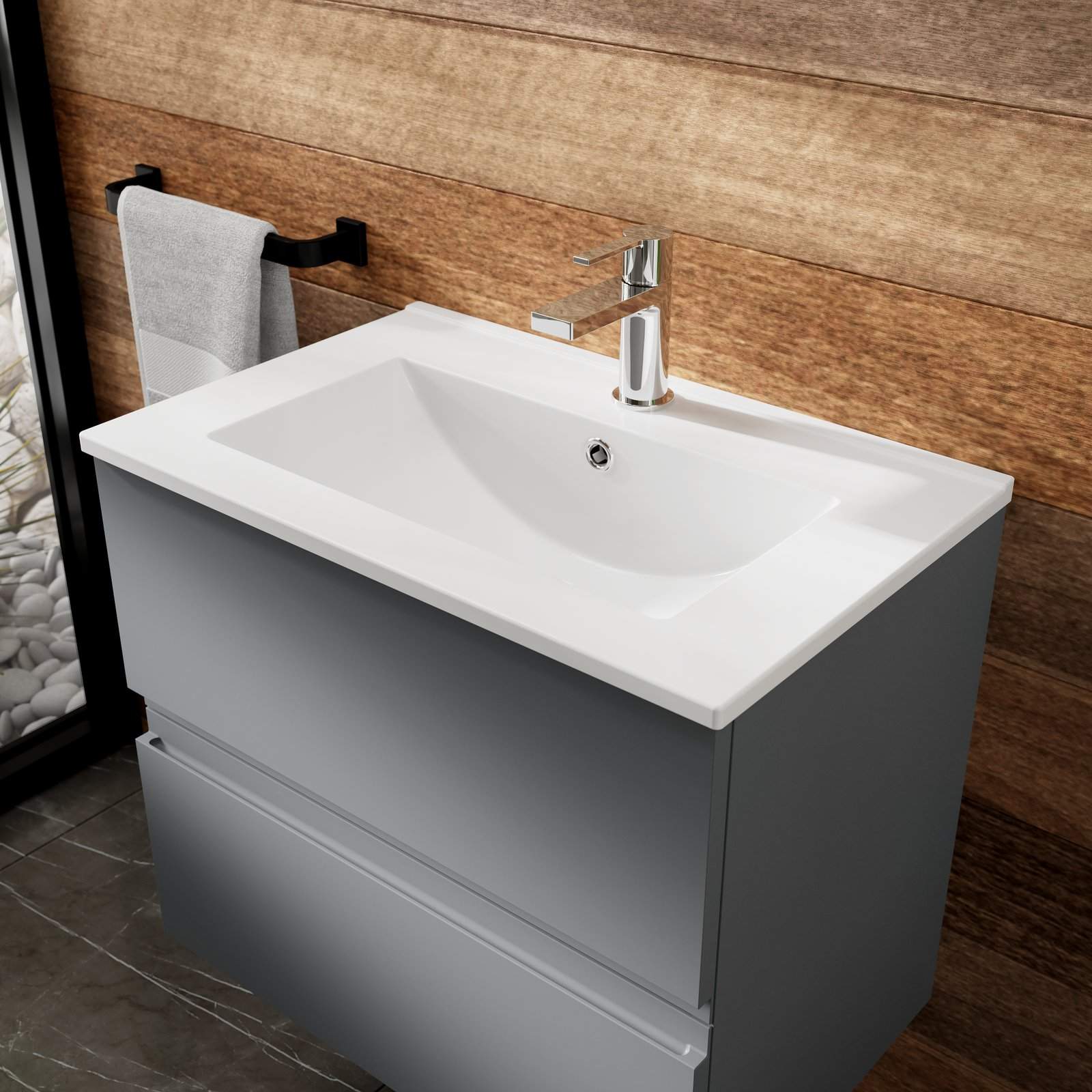 800 W/H 2-Drawer Unit & Basin 2 - Satin Grey