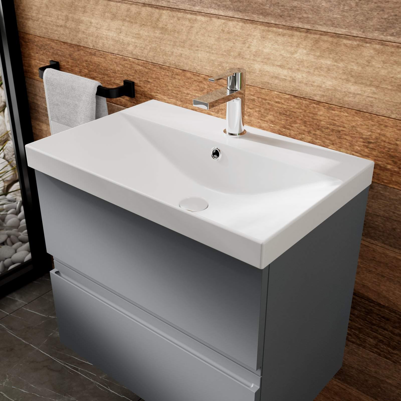 800 W/H 2-Drawer Unit & Basin 3 - Satin Grey