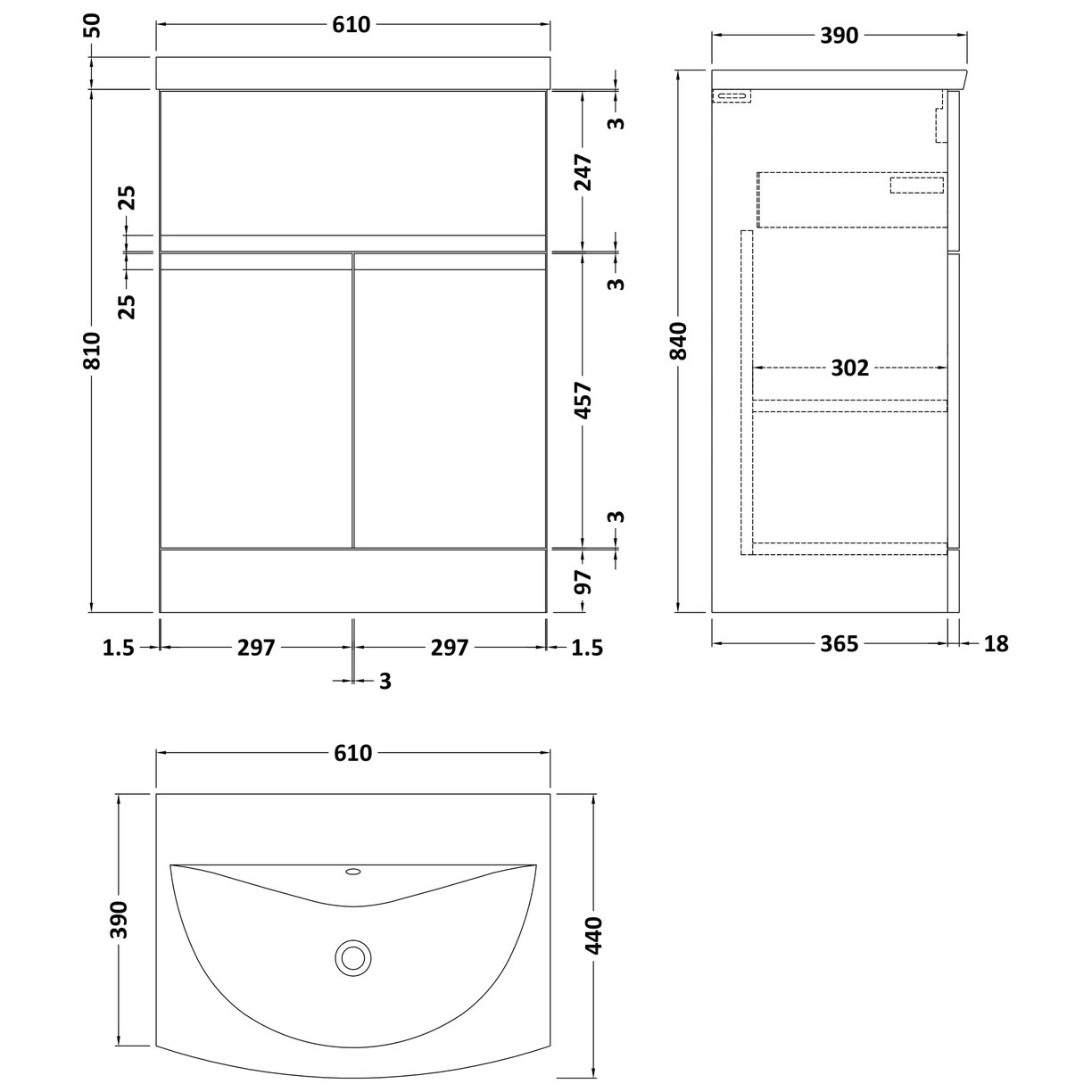 600 F/S 2-Door/Drawer Unit & Basin 4 - Satin Blue