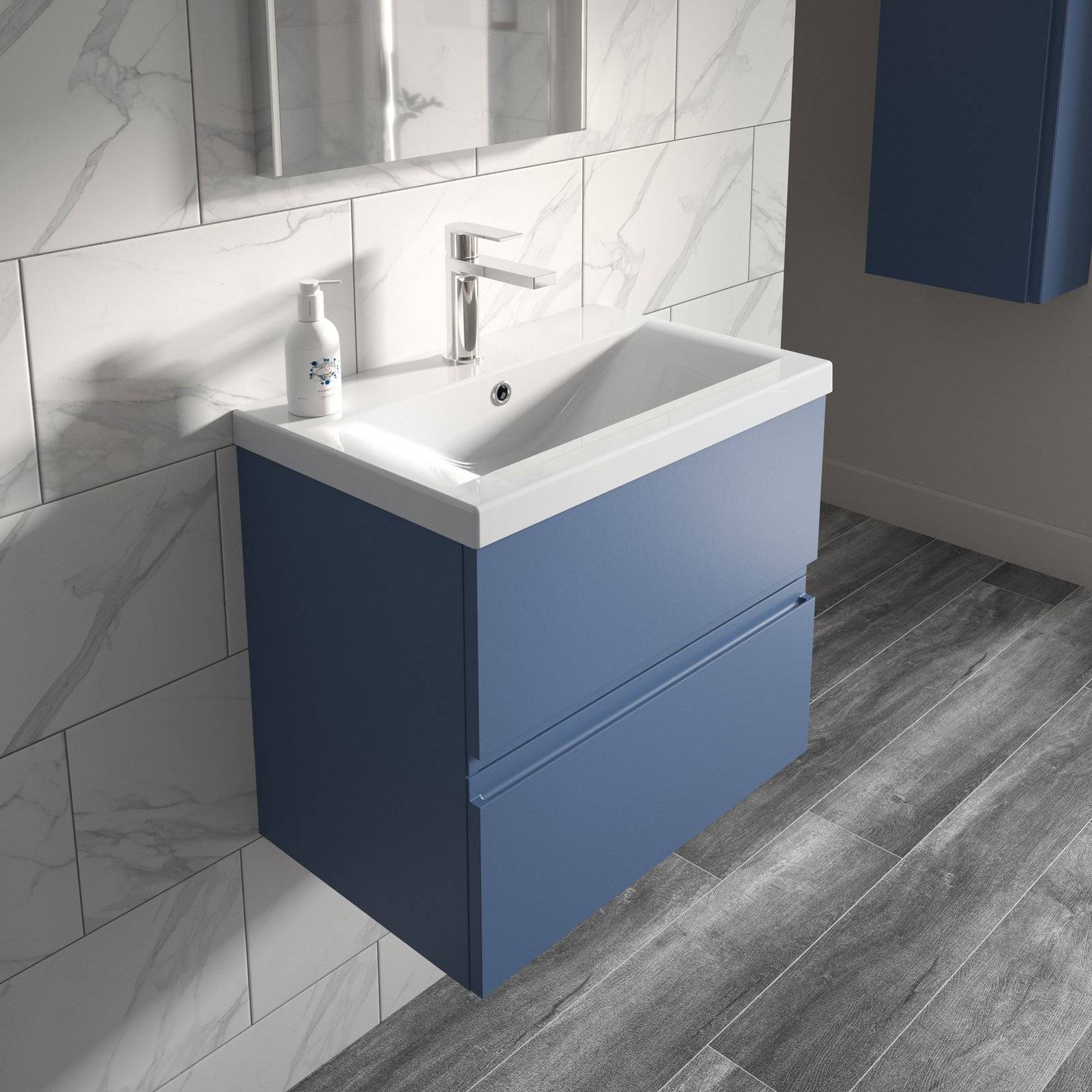 600 W/H 2-Drawer Unit & Basin 1 - Satin Blue