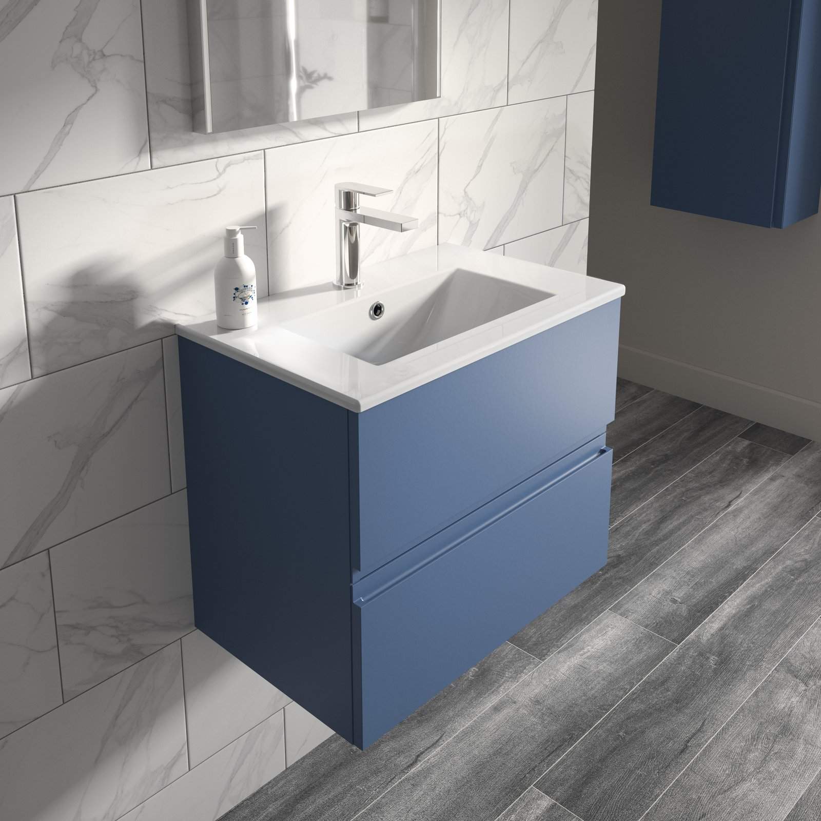 600 W/H 2-Drawer Unit & Basin 2 - Satin Blue