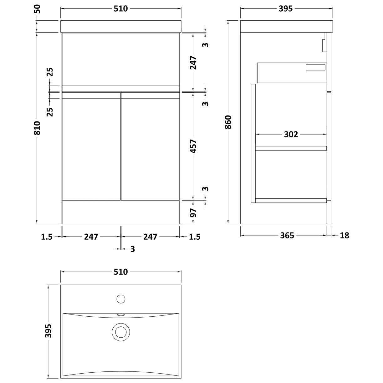 500 F/S 2-Door/Drawer Unit & Basin 3 - Satin Green