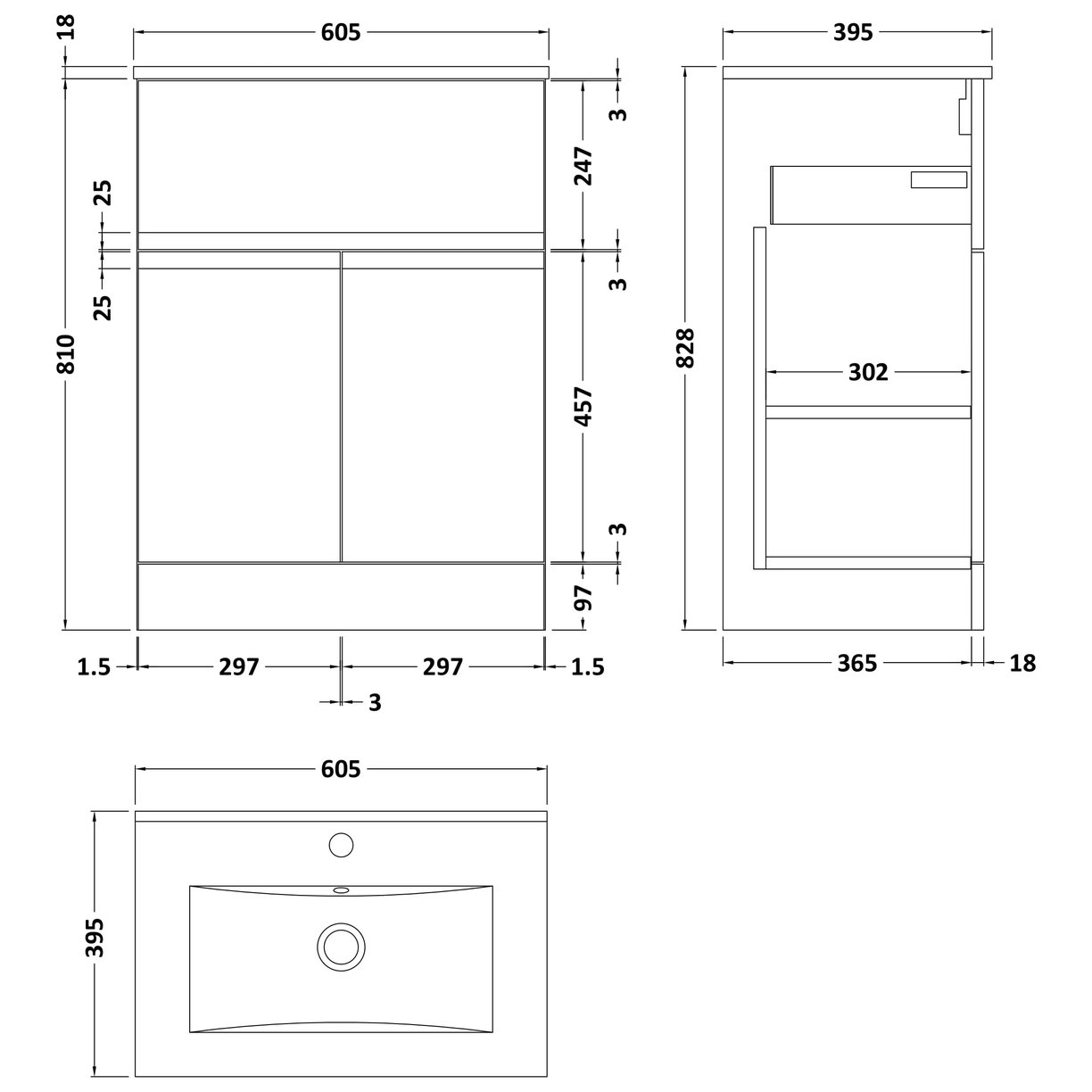 600 F/S 2-Door/Drawer Unit & Basin 2 - Satin Green