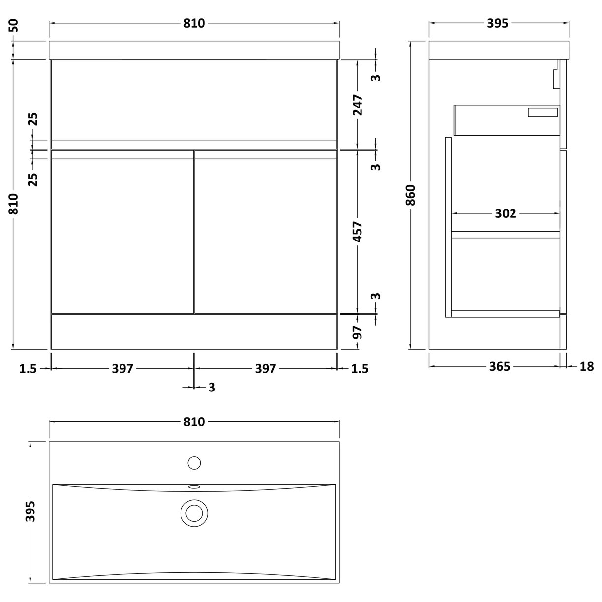 800 F/S 2-Door/Drawer Unit & Basin 3 - Satin Green