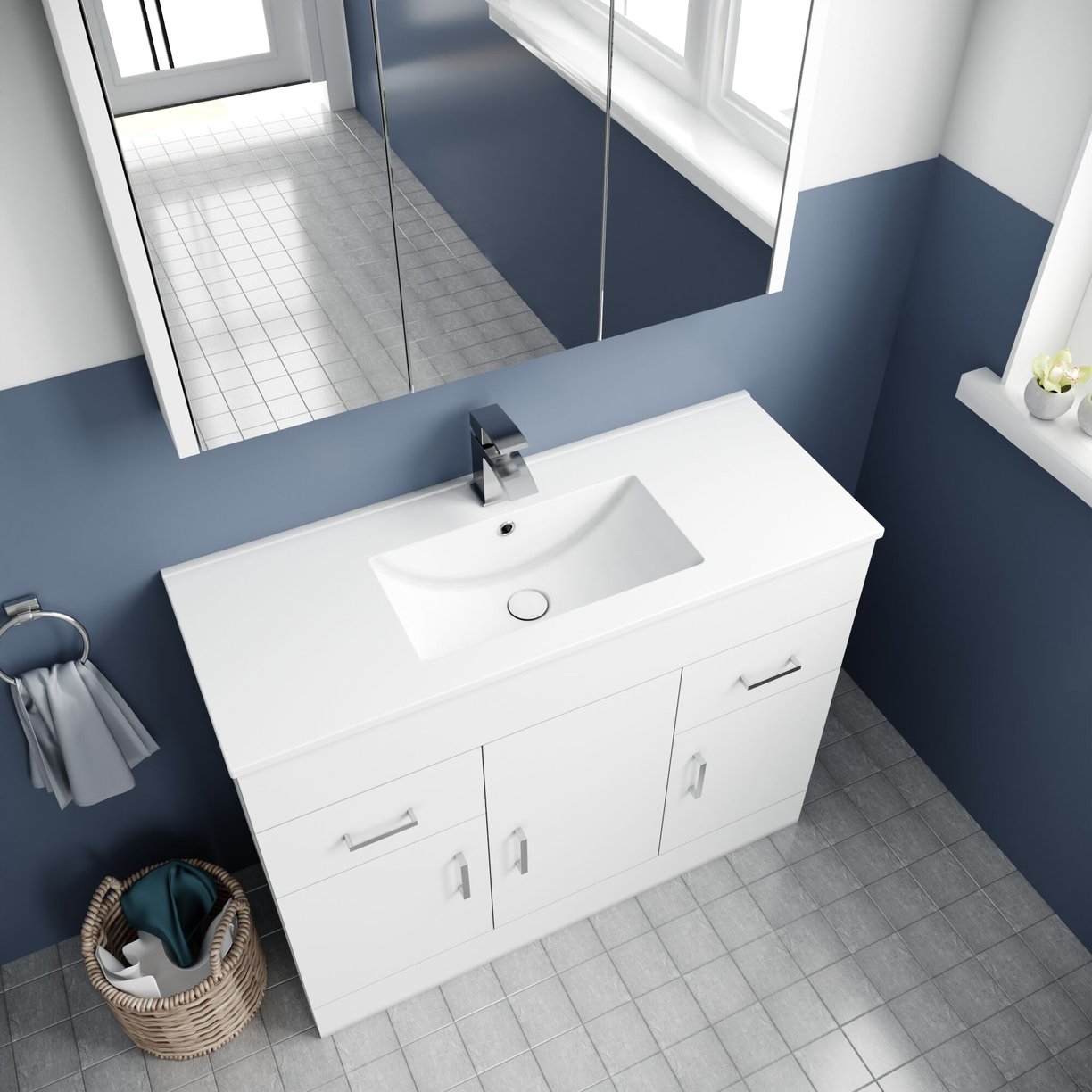 White Minimalist 1000mm Basin Unit - High Gloss White