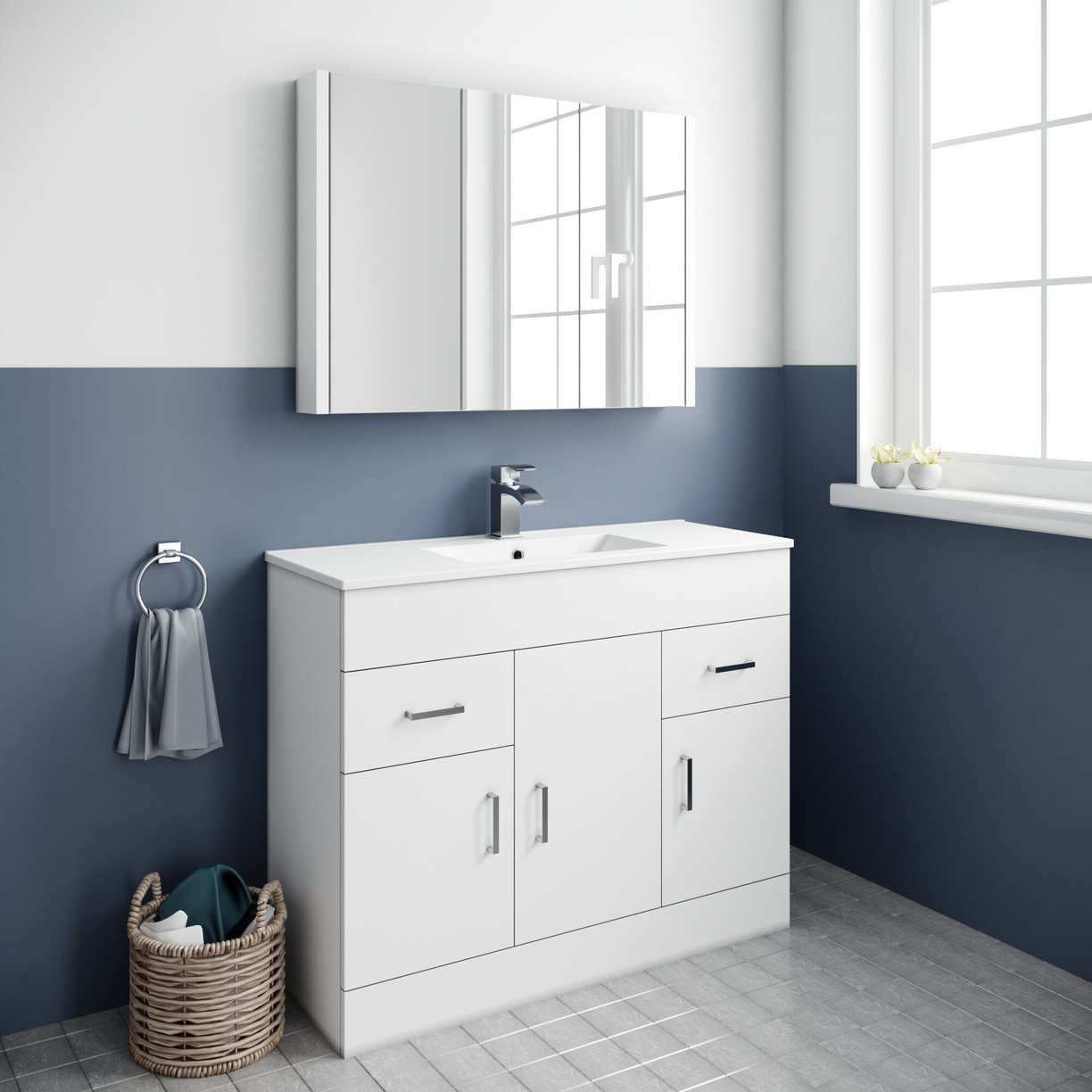 White Minimalist 1000mm Basin Unit - High Gloss White