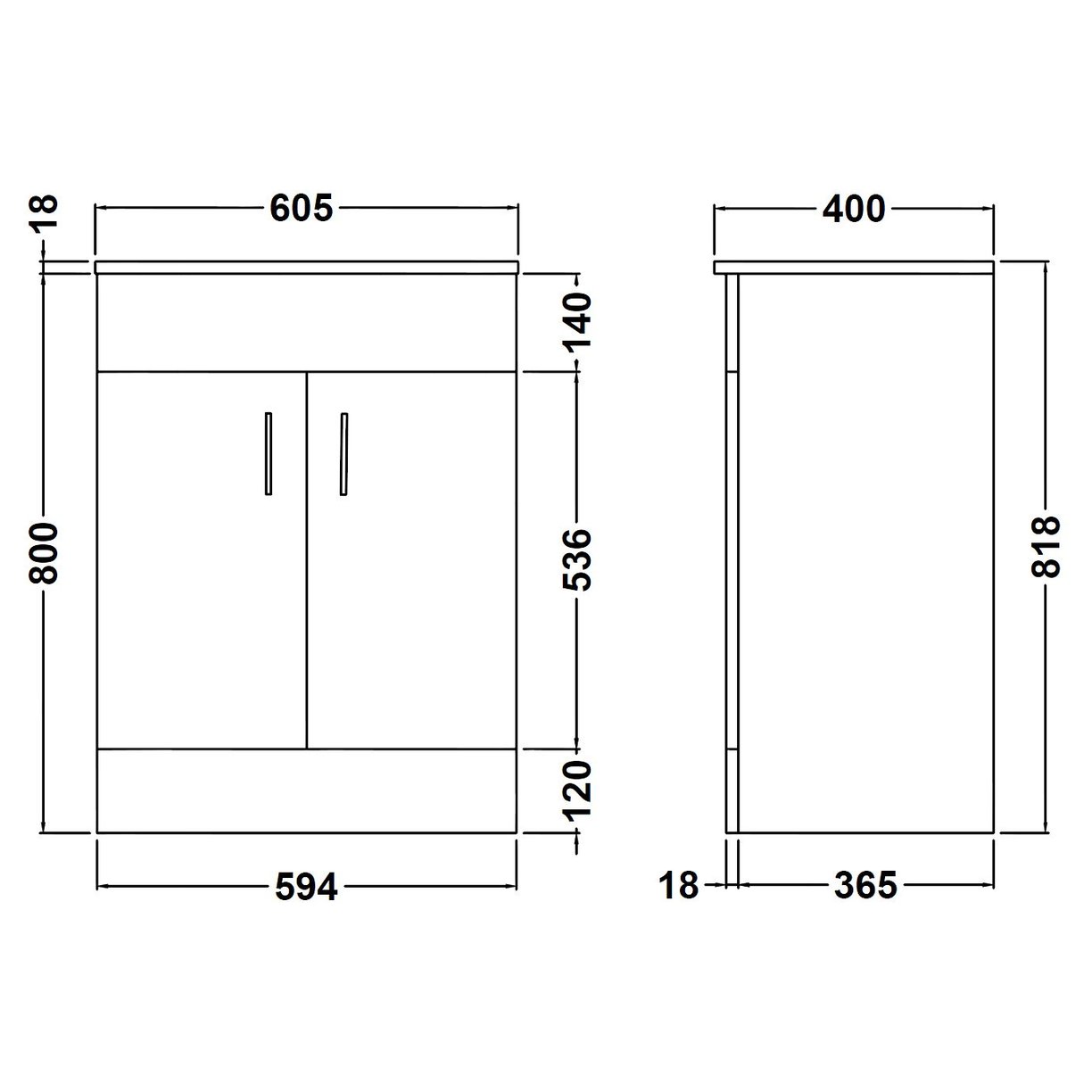 White Minimalist 600mm Basin Unit - High Gloss White