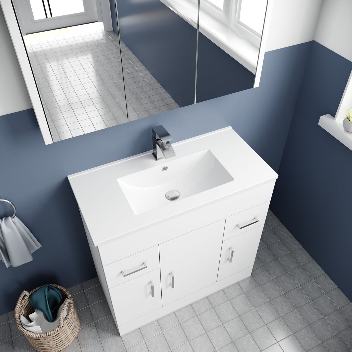 White Minimalist 800mm Basin Unit - High Gloss White