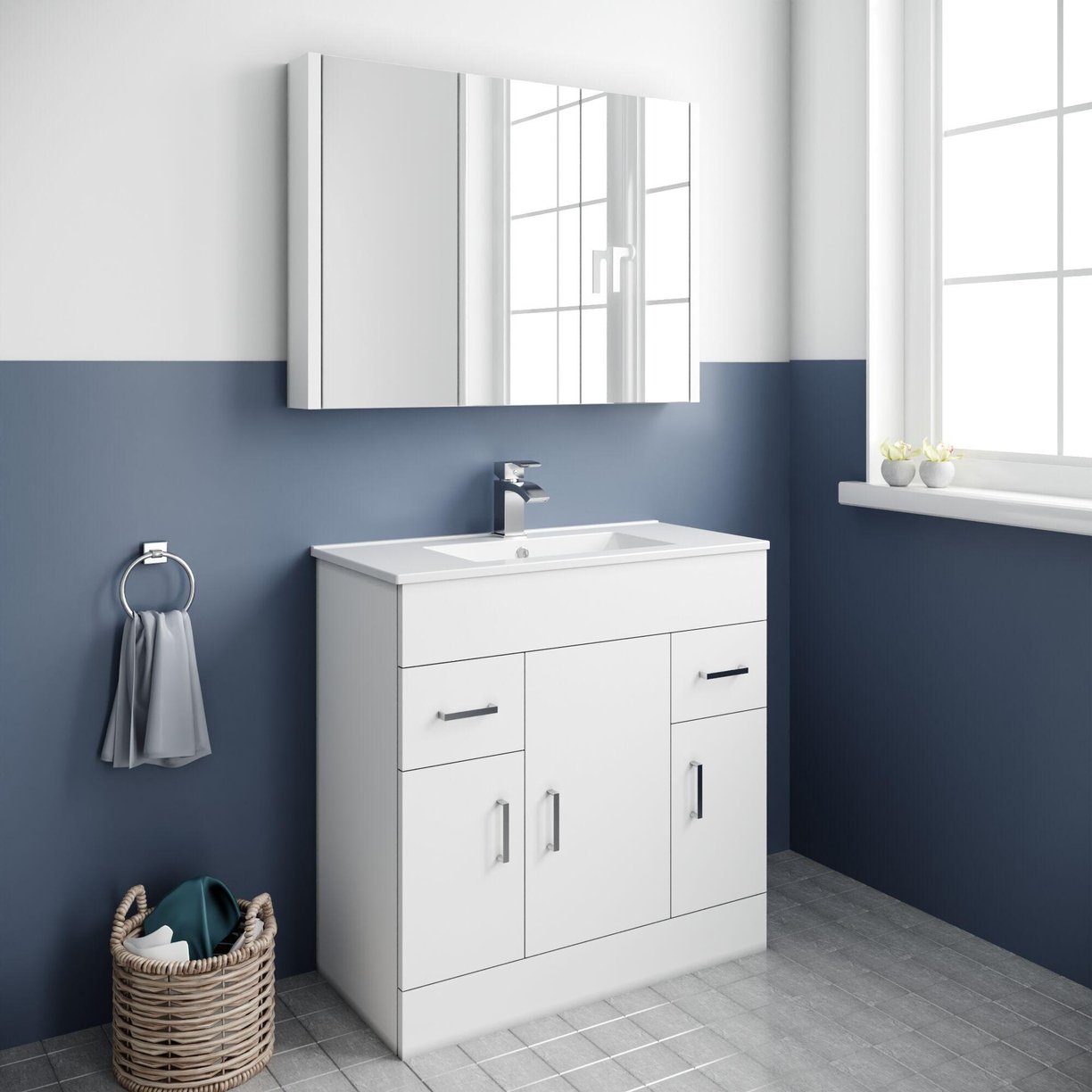 White Minimalist 800mm Basin Unit - High Gloss White