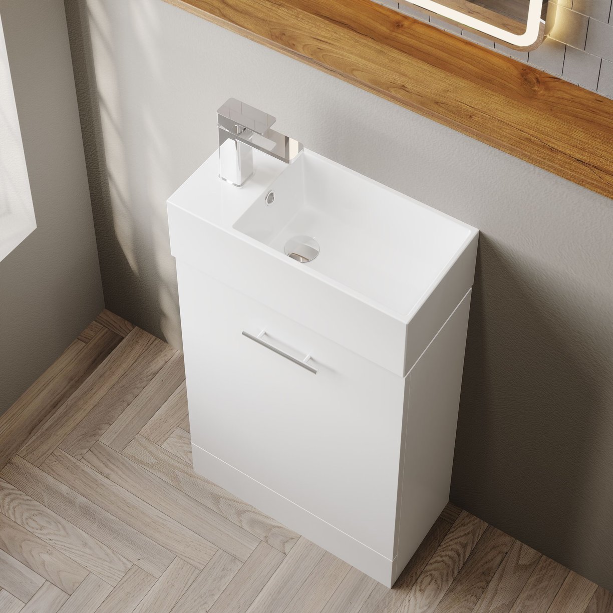 White Compact Cabinet & Basin - White Gloss