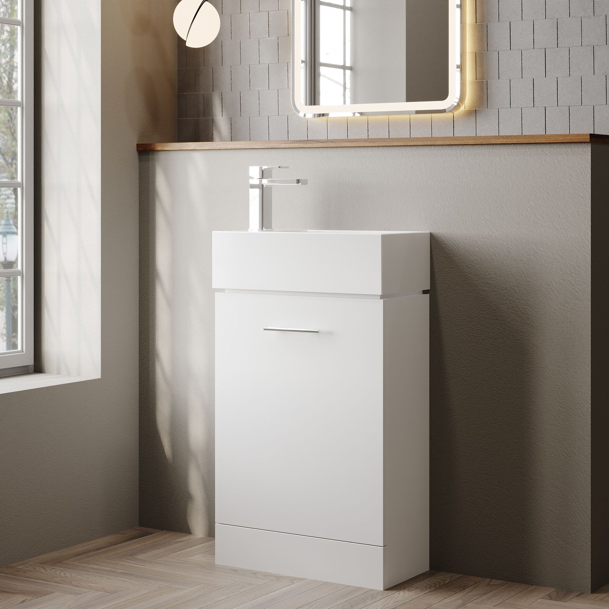 White Compact Cabinet & Basin - White Gloss