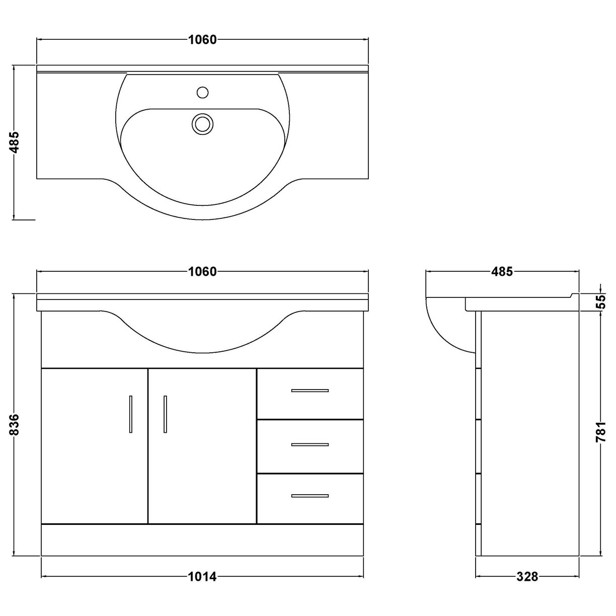 Mayford 1050mm Basin & Cabinet - White Gloss