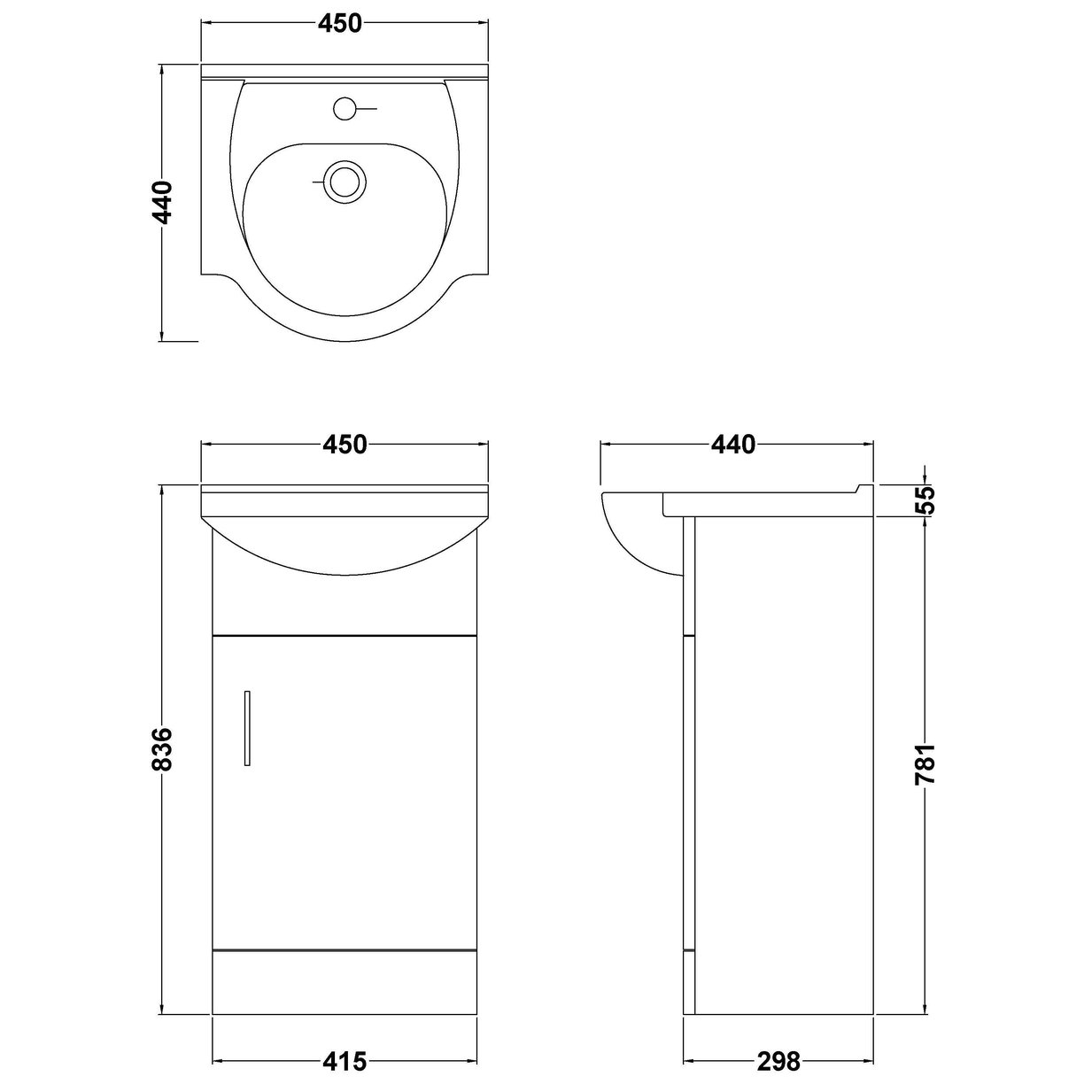 Mayford 450mm Basin & Cabinet - White Gloss