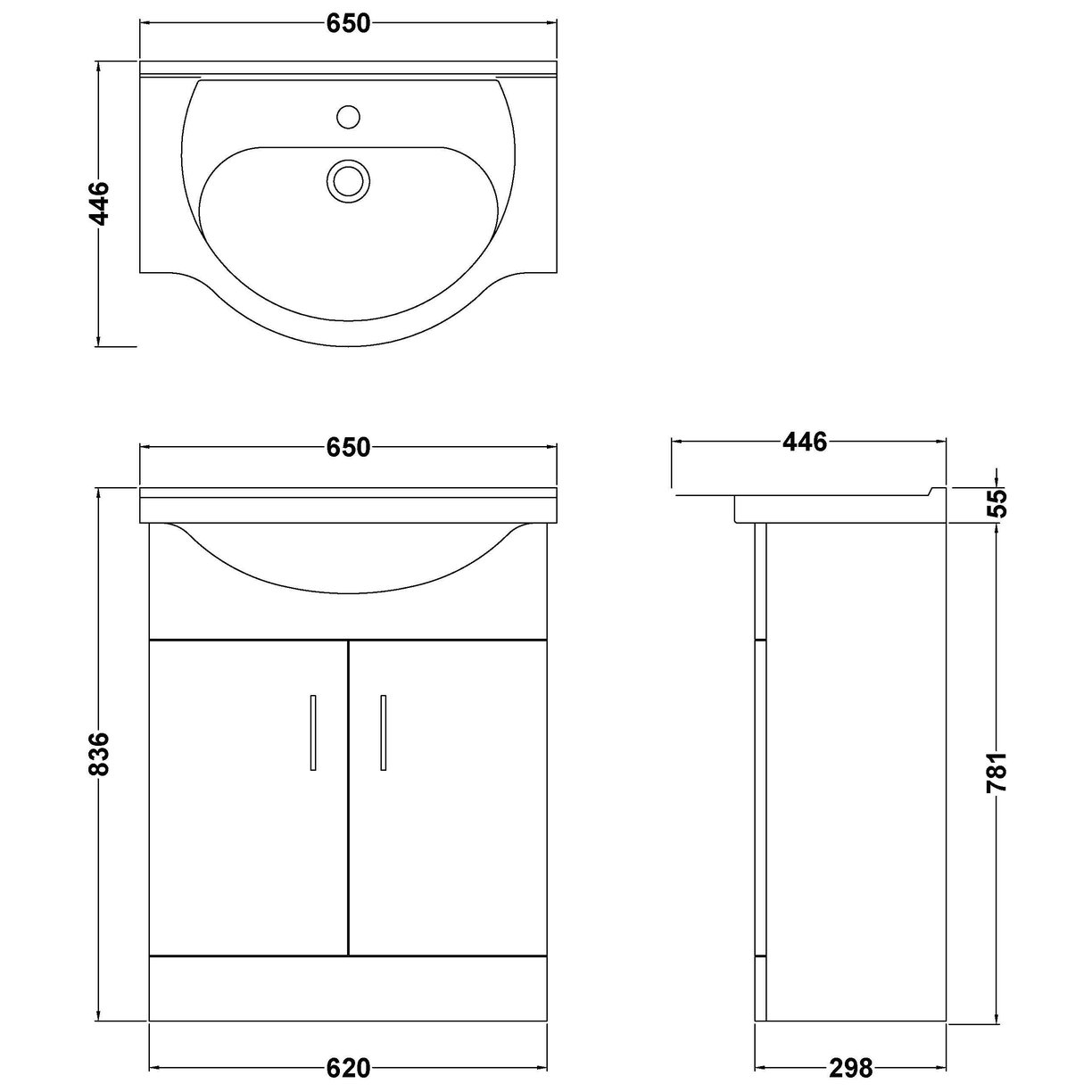 Mayford 650mm Basin & Cabinet - White Gloss