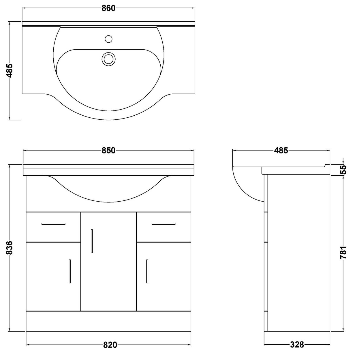 Mayford 850mm Basin & Cabinet - White Gloss