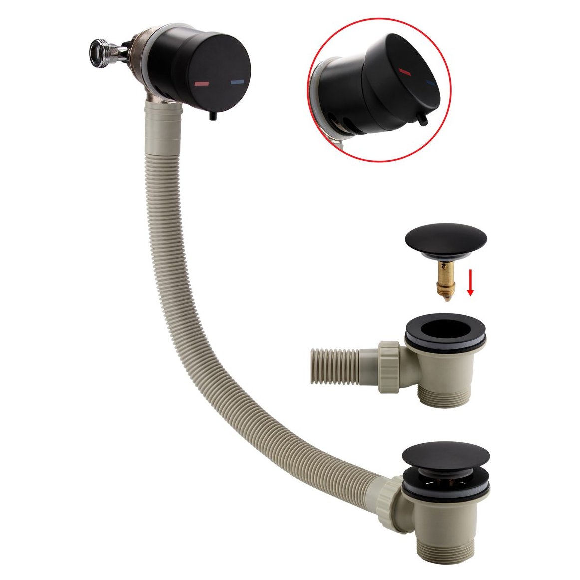 MOQ Complete Overflow Bath Filler Bath Filler Overflow with Click Clack Waste Matte Black