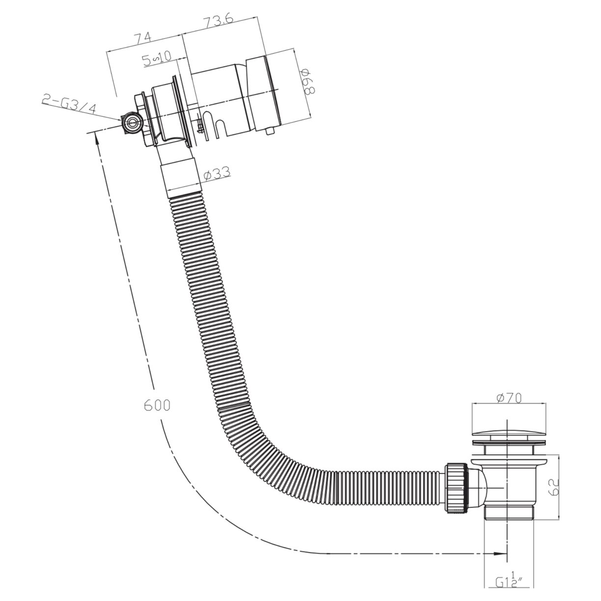 MOQ Complete Overflow Bath Filler Bath Filler Overflow with Click Clack Waste Matte Black
