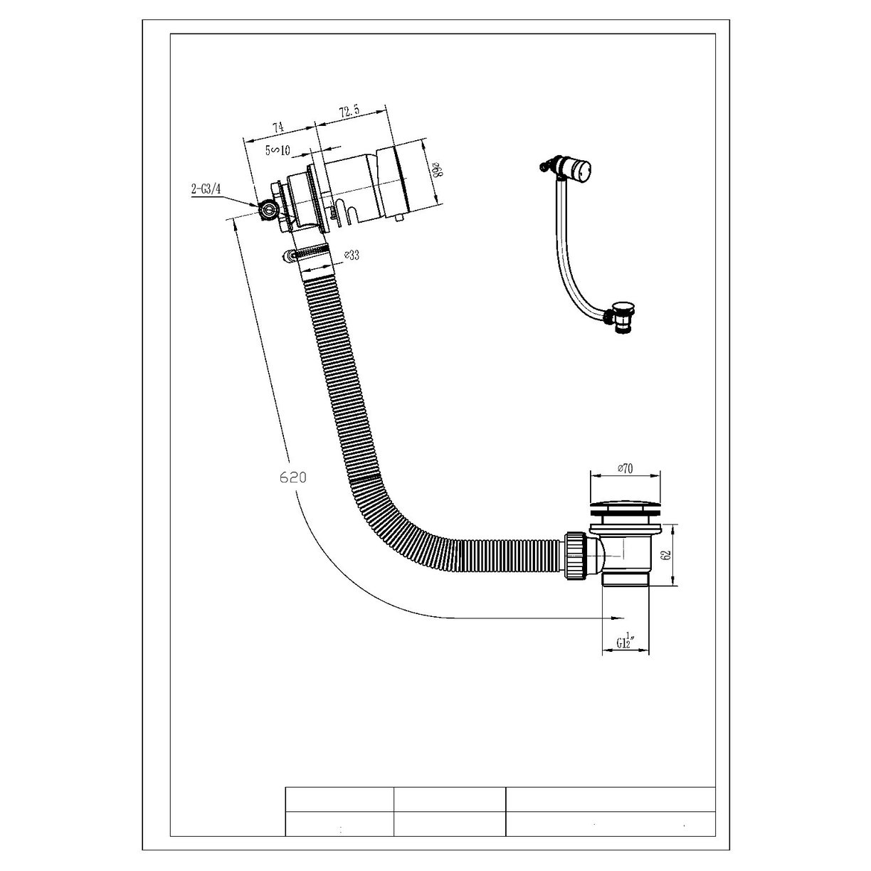 Bath Filler & Overflow Bath Waste Brushed Brass