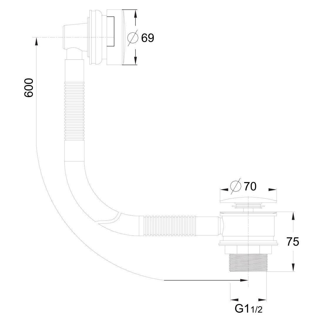 Round Sprung Bath Waste - EASY CLEAN