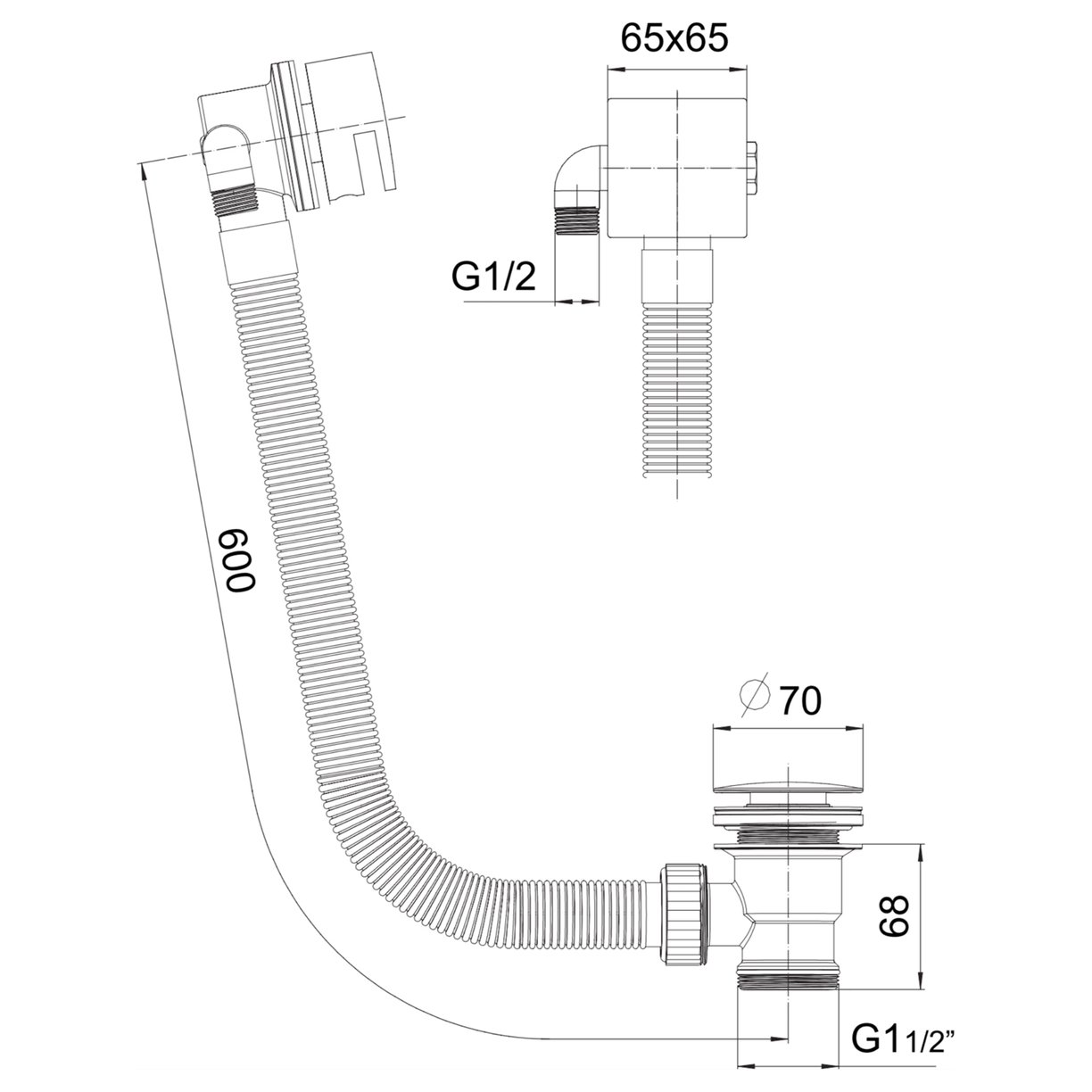 MOQ Overflow Filler Bath Wastes Square Bath Filler with Sprung Waste and Overflow