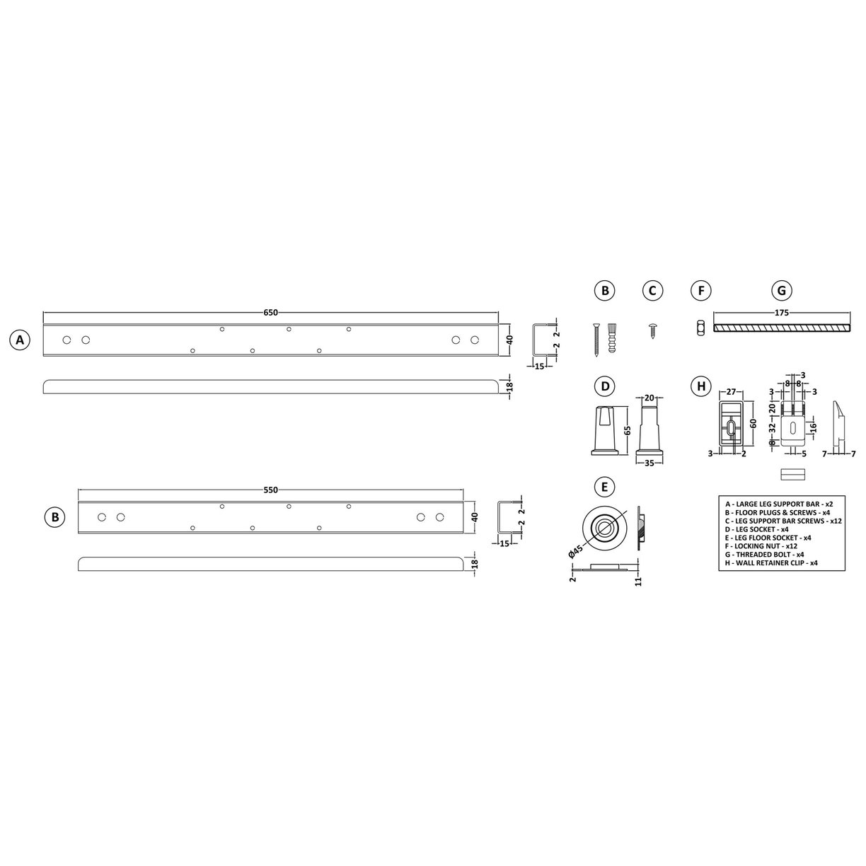 Bath Leg Set - White