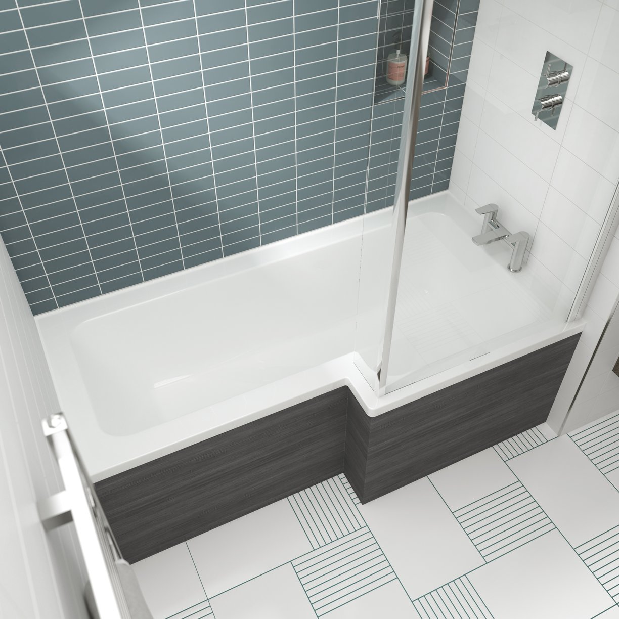 Square Shower Bath R/H 1600 x 850mm - White