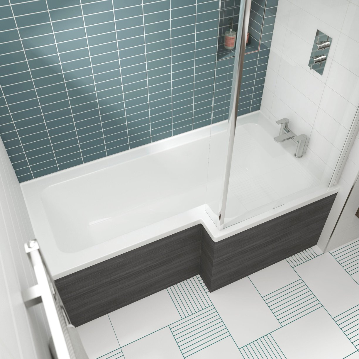 Square Shower Bath R/H 1600 x 850mm - White